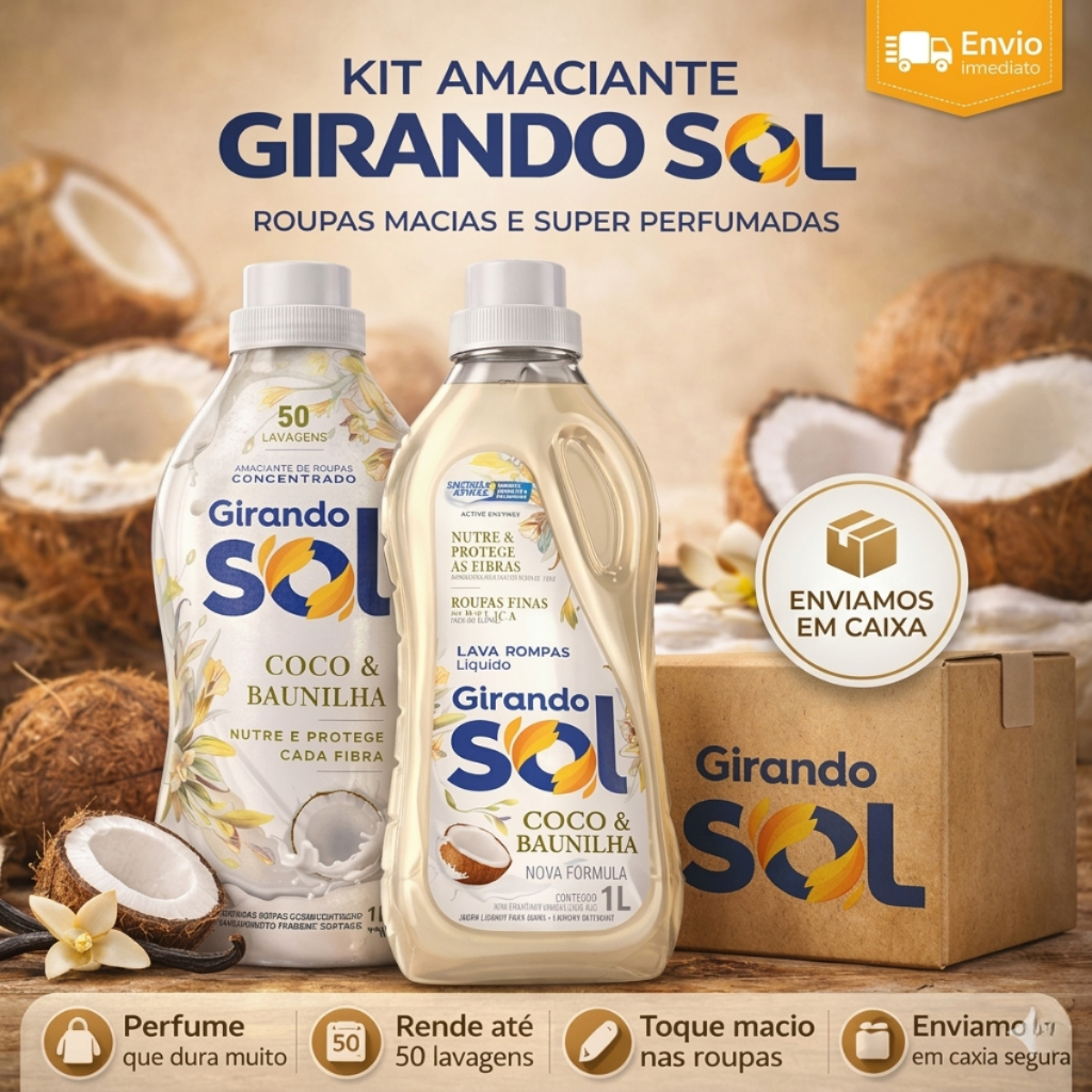 Amaciante Perfumado Concentrado 1L + Sabão Líquido 1L -  Duradoura - Rende 50 Lavagens Roupas Macias