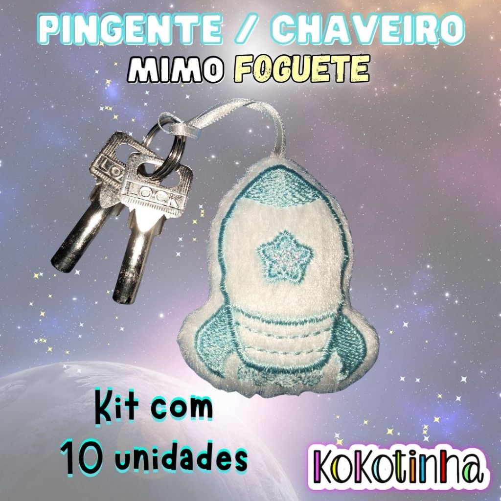 Kit com 10 Pingentes Chaveiro foguete  - lembrancinha tema astronauta - mimo aniversário, maternidade, revelação bebê