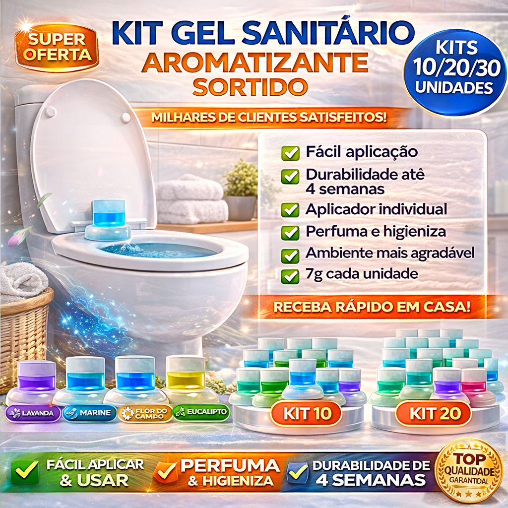 Kit 10 / 20 / 30 Gel Sanitário Aplicador individual Adesivo Higiene e Limpeza Banheiro Fragrância