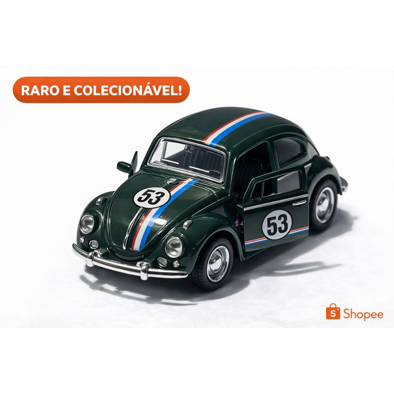 Fusca Herbie Verde 53 Diecast Premium Abre Portas Escala Maior que 1:64 Miniatura Colecionável