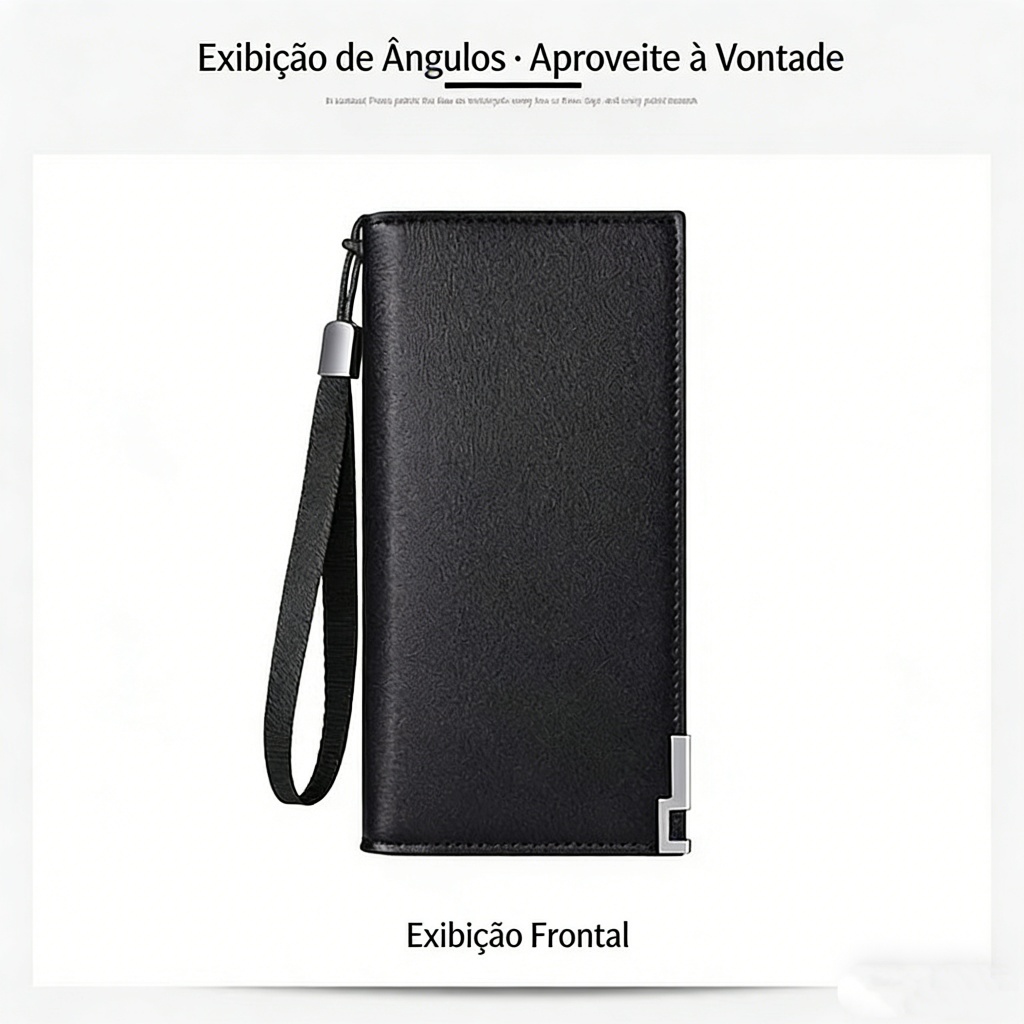 Carteira empresarial masculina longa |Zíper seguro, couro PU de alta qualidade, grande armazenamento