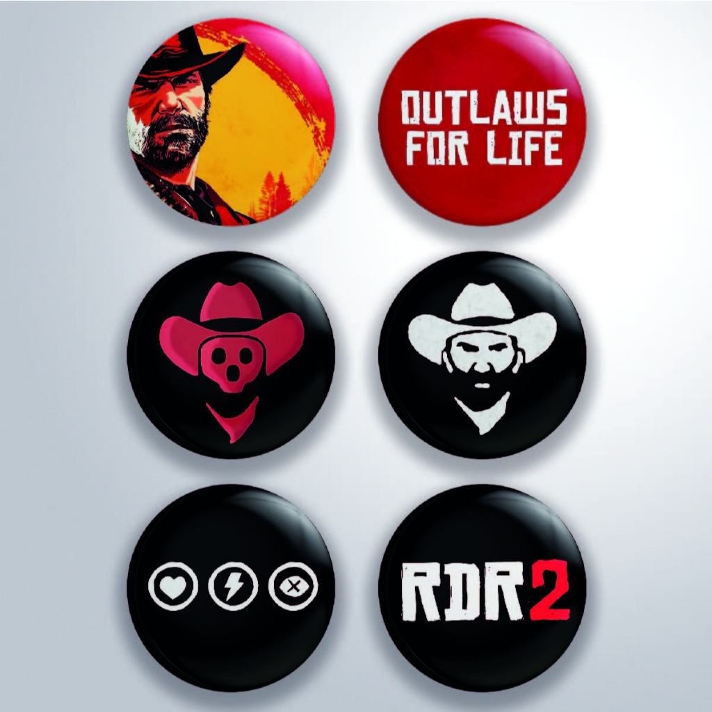 Bottons Gamer Red Dead Redemption II - RDR2 (Honra, Outlaws for Life, Arthur Morgan)