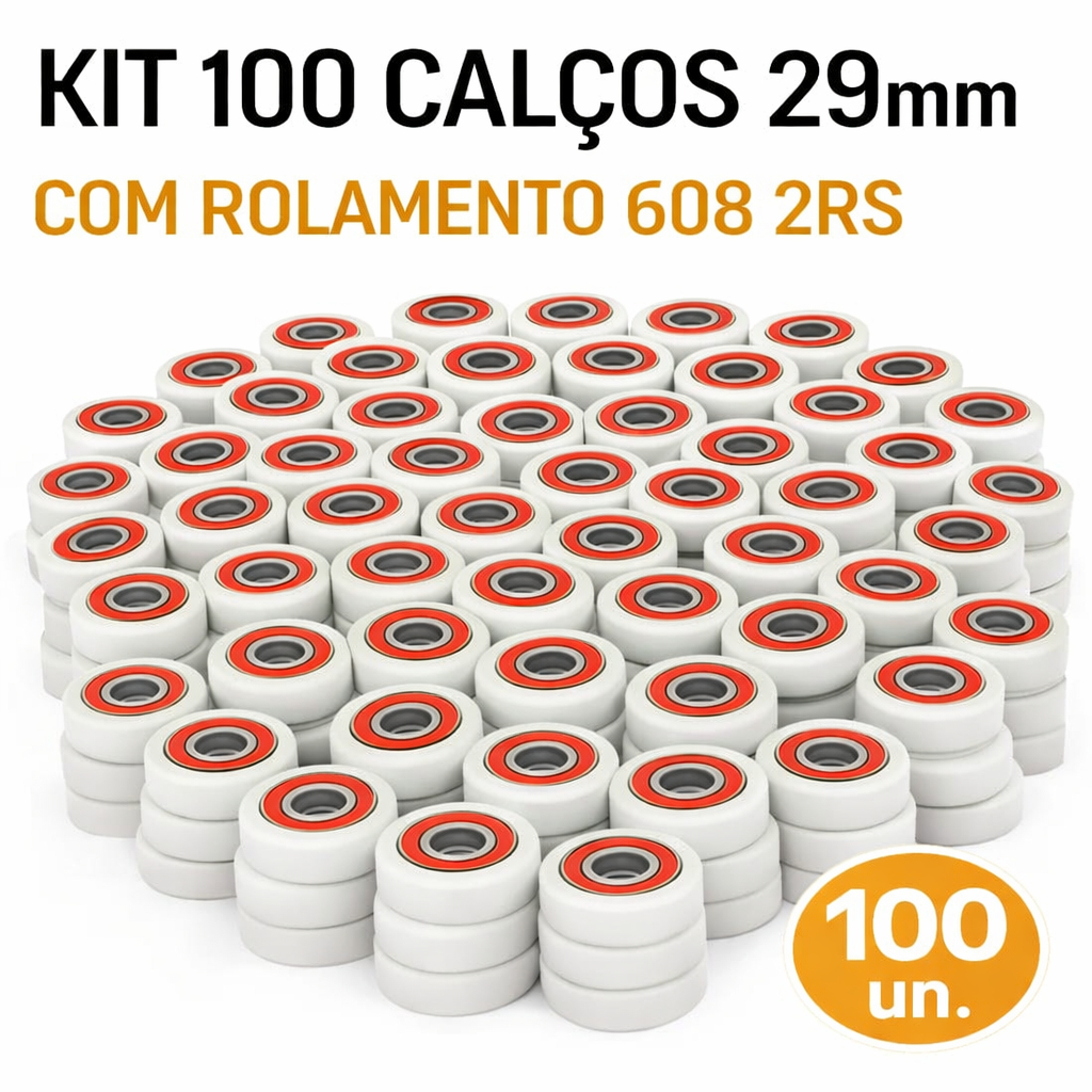 KIT 100 Rolamentos 608RS + Calço 29mm Ventilador Substitui Bucha