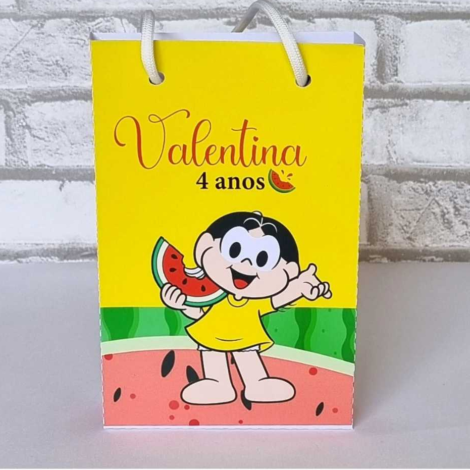 Sacolinha de Papel Personalizada Tema Magali para Lembrancinha Festa de Aniversário Infantil com Nome e Idade