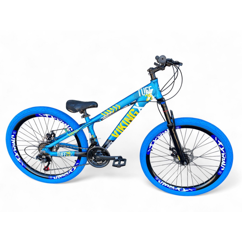 Bicicleta Aro 26 Vikingx Tuff Freeride Downhill 21 Marchas Roda Vmaxx Freio a Disco Dirt Jump Pneu Flame Balão Bike Grau