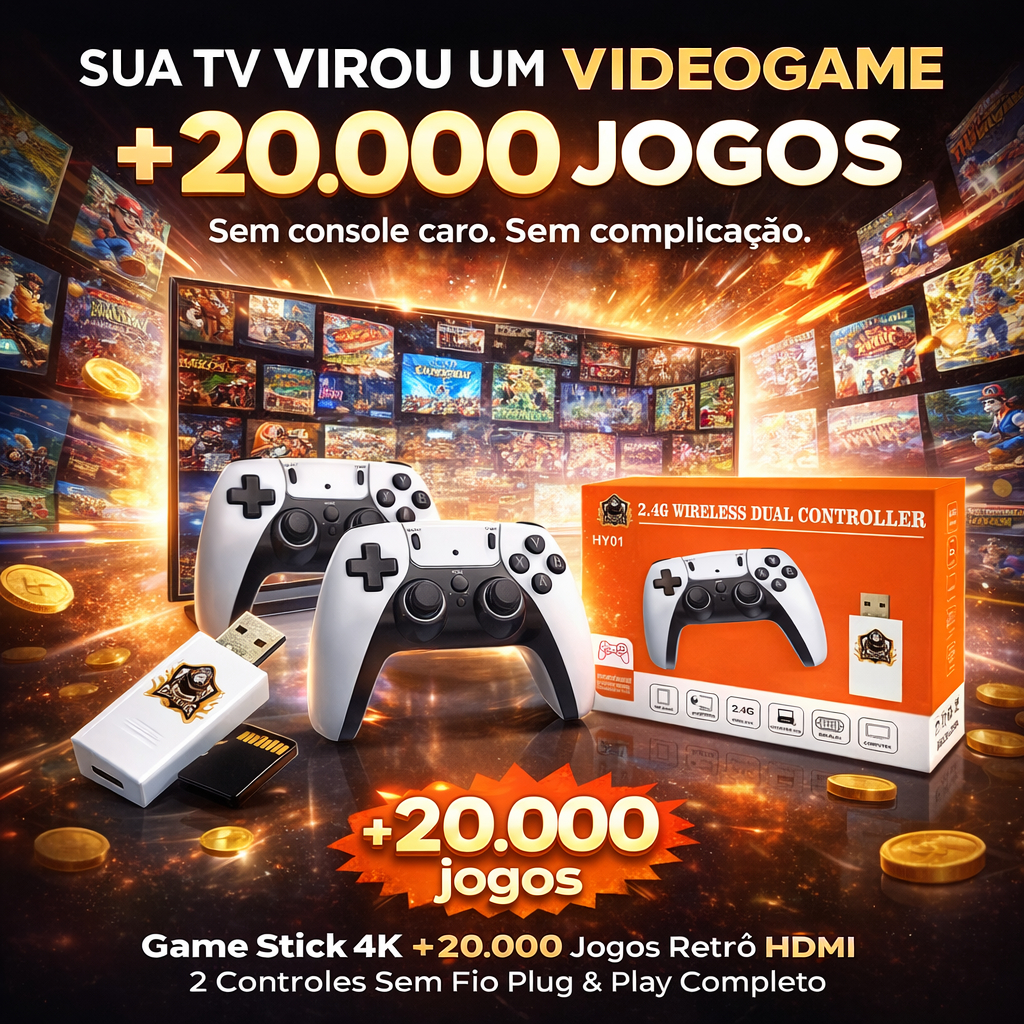 Game Stick 4K 20000 Jogos Retrô HDMI 2 Controles Sem Fio Plug Play Console Retro