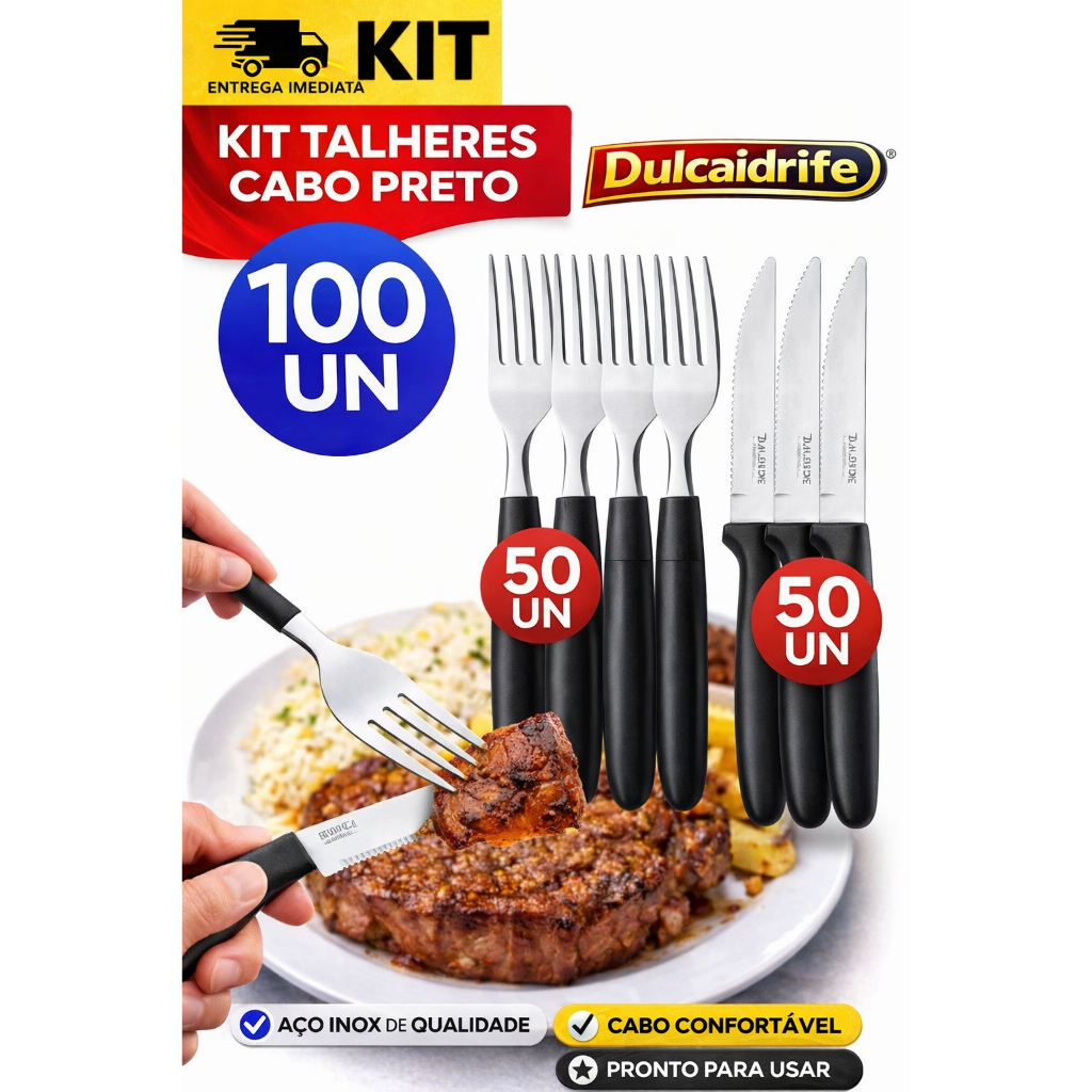 Combo 100/60/36/24 Kit Talheres Inox Cabo Preto Ducaldrife Premium