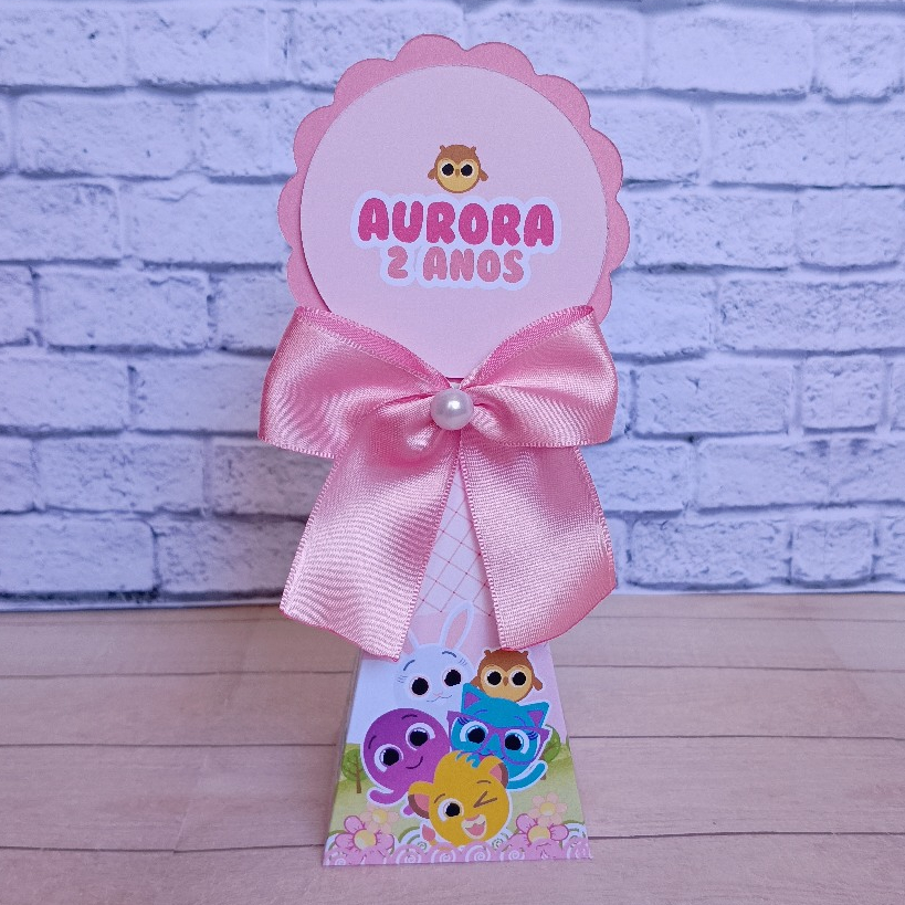 Caixa PIRÂMIDE Bolofofos Rosa - Caixinhas Lembrancinhas para Aniversário Personalizados
