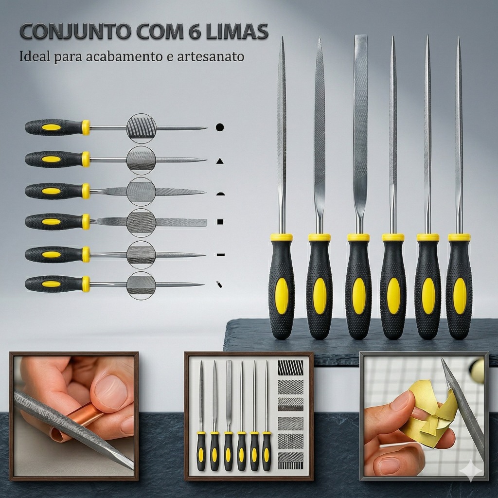 Kit 6 Lima Agulha 150mm Profissional Ourives Artesanato Precisão Acabamento Fino