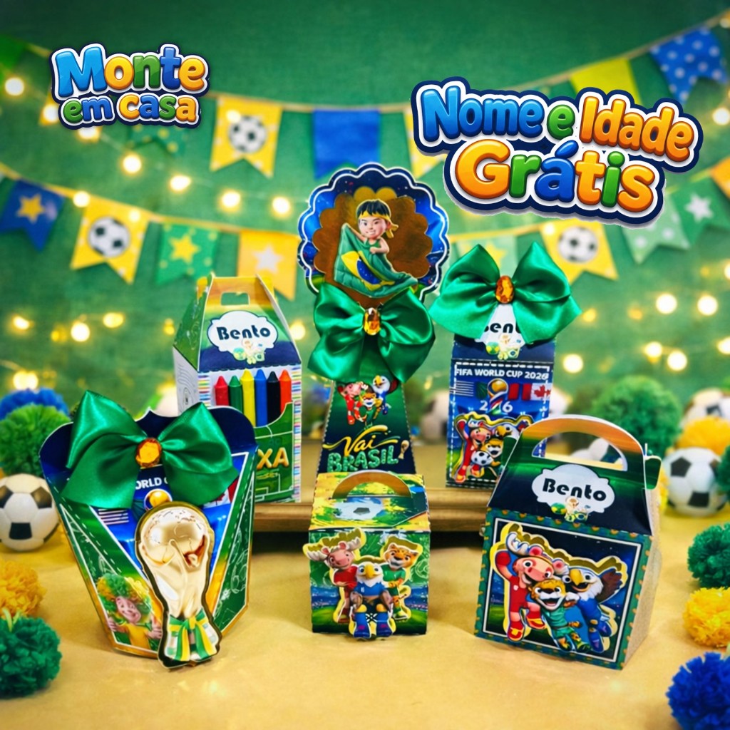 PEGUE E MONTE Kit festa personalizado COPA DO MUNDO FIFA 2026 | Lembrancinhas luxo | Caixinha | Fazemos todos os temas