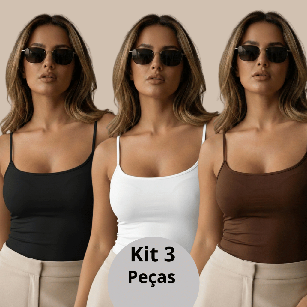 Kit 3 Cropped Alça Moda Blogueira Micropremium Confortável Basico Premium Para Academia Festas Ficar em Casa