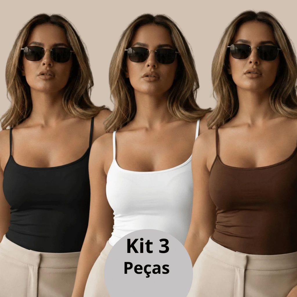 Kit 3 Cropped Alça Moda Blogueira Micropremium Confortável Basico Premium Para Academia Festas Ficar em Casa — imagem 1
