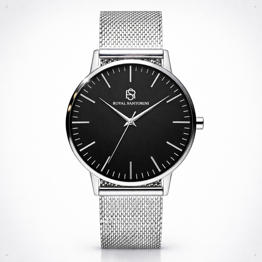 Relógio Masculino Clássico Prata Preto 40mm Redondo De Pulso Prateado Preto Estiloso Minimalista