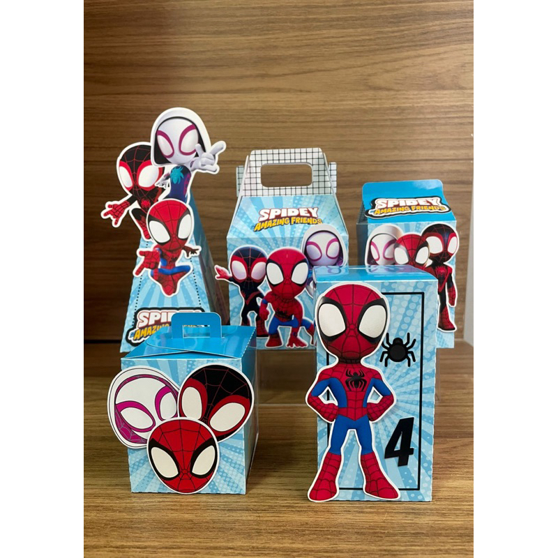 Kit Festa Spidey e Seus Amigos -Homem Aranha | Caixas Personalizadas 3D | Lembrancinha Pegue e Monte
