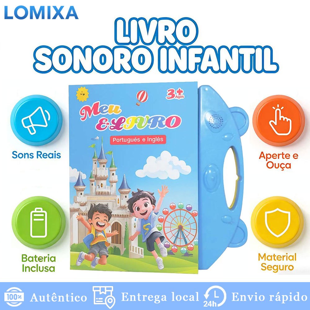 Livro Infantil com Som Livro Interativo Bilingue PT EN Brinquedo de Aprendizagem