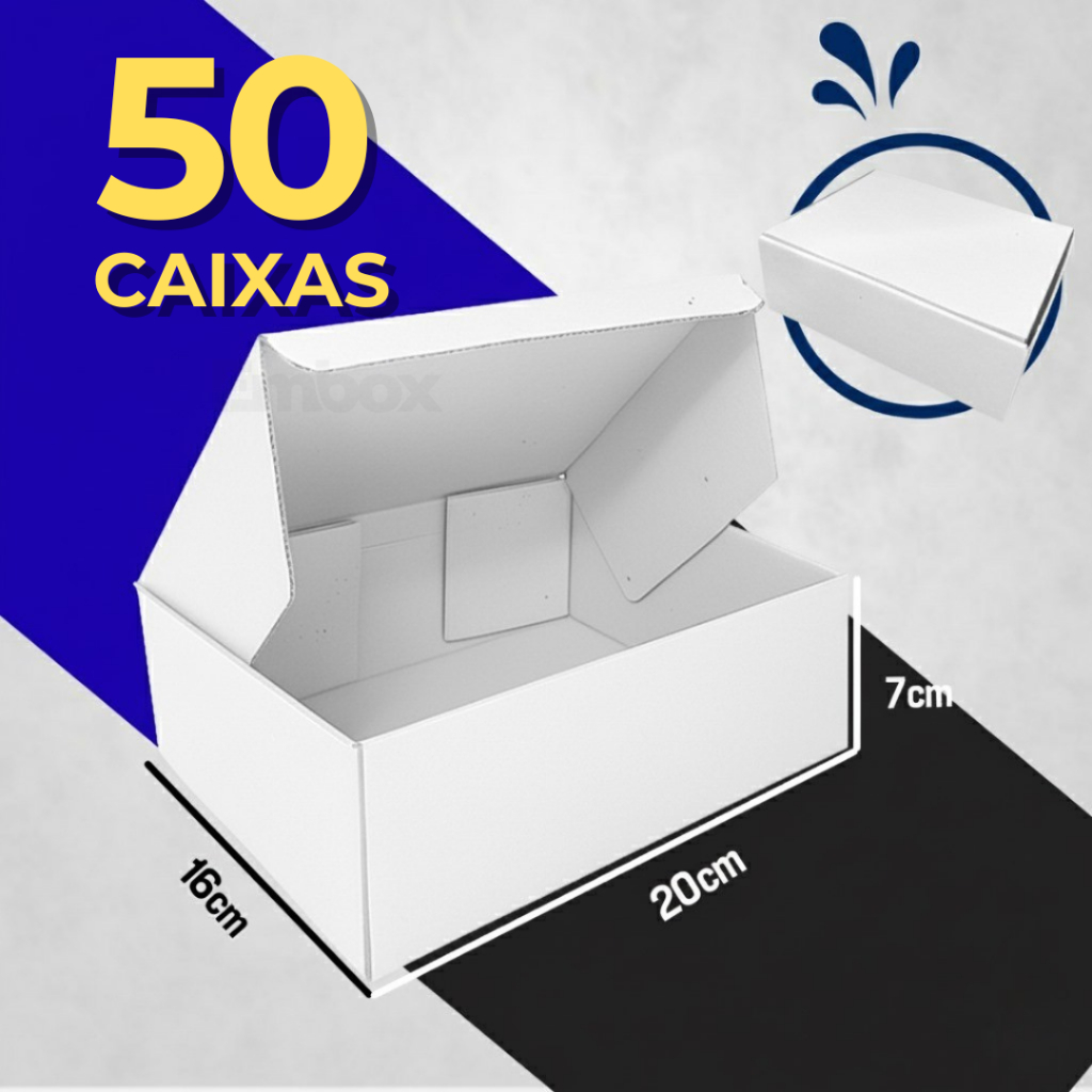 Kit 50, 30 e 20 Caixas de Papelão Branca para Envios Correios Pequena E-commerce Pac Sedex 20x16x7cm