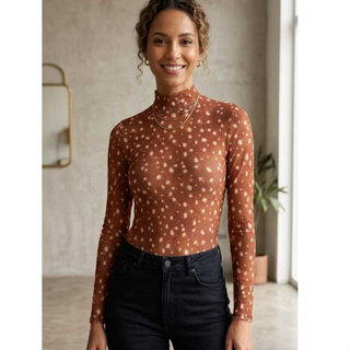 Body Tule Manga Comprida Print Cereja - Bodi Marrom - Vinho - Cinza Tendência Blogueira em Oferta na Shopee