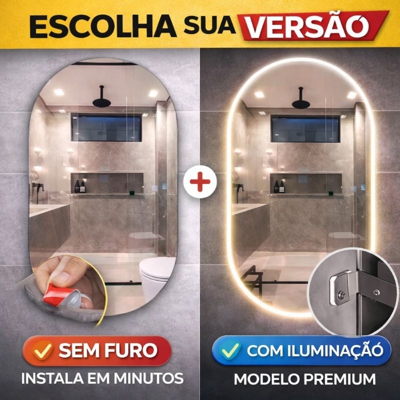 Espelho Grande De Parede Oval Com Led Orgânico Banheiro Sala Quarto Luz Quente E Fria em Oferta na Shopee