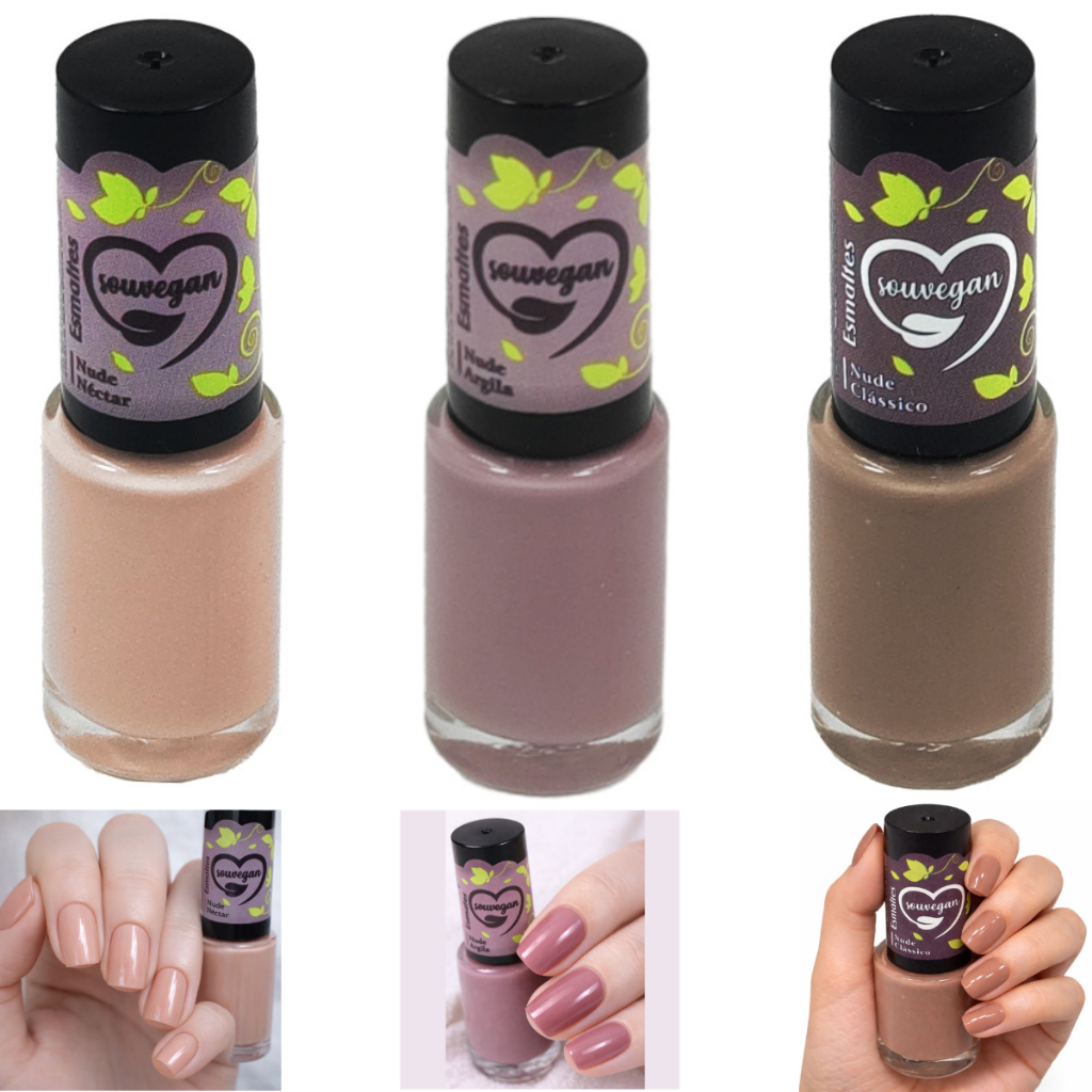 Kit 3 esmaltes Sou Vegan Nude , nude rosado, marrom Sou Vegan