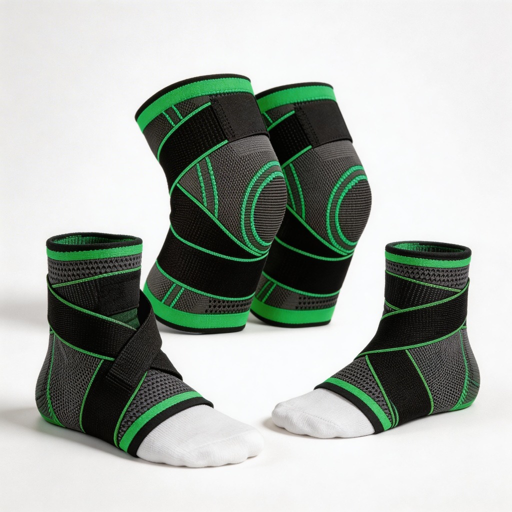 kit 2 Joelheira + 2 Tornozeleira Ortopédica Compressão Esporte Academia Musculação