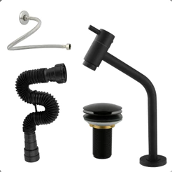Kit Torneira Lavatório Bancada Banheiro Pia Lavabo Preta