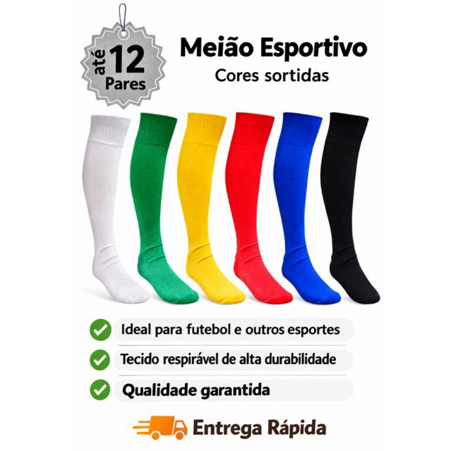 Kit De 2 Até 12 Pares Meião De Futebol Preço Baixo