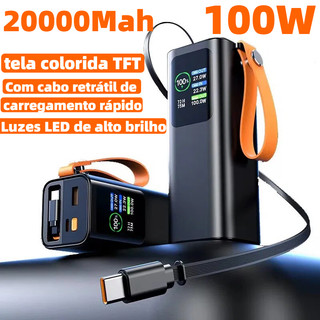 NOVO Carregador Portátil Power Bank 20000mah Turbo 100W PD Rápido,tela colorida tft,Vem com cabo retrátil  KA-9897B