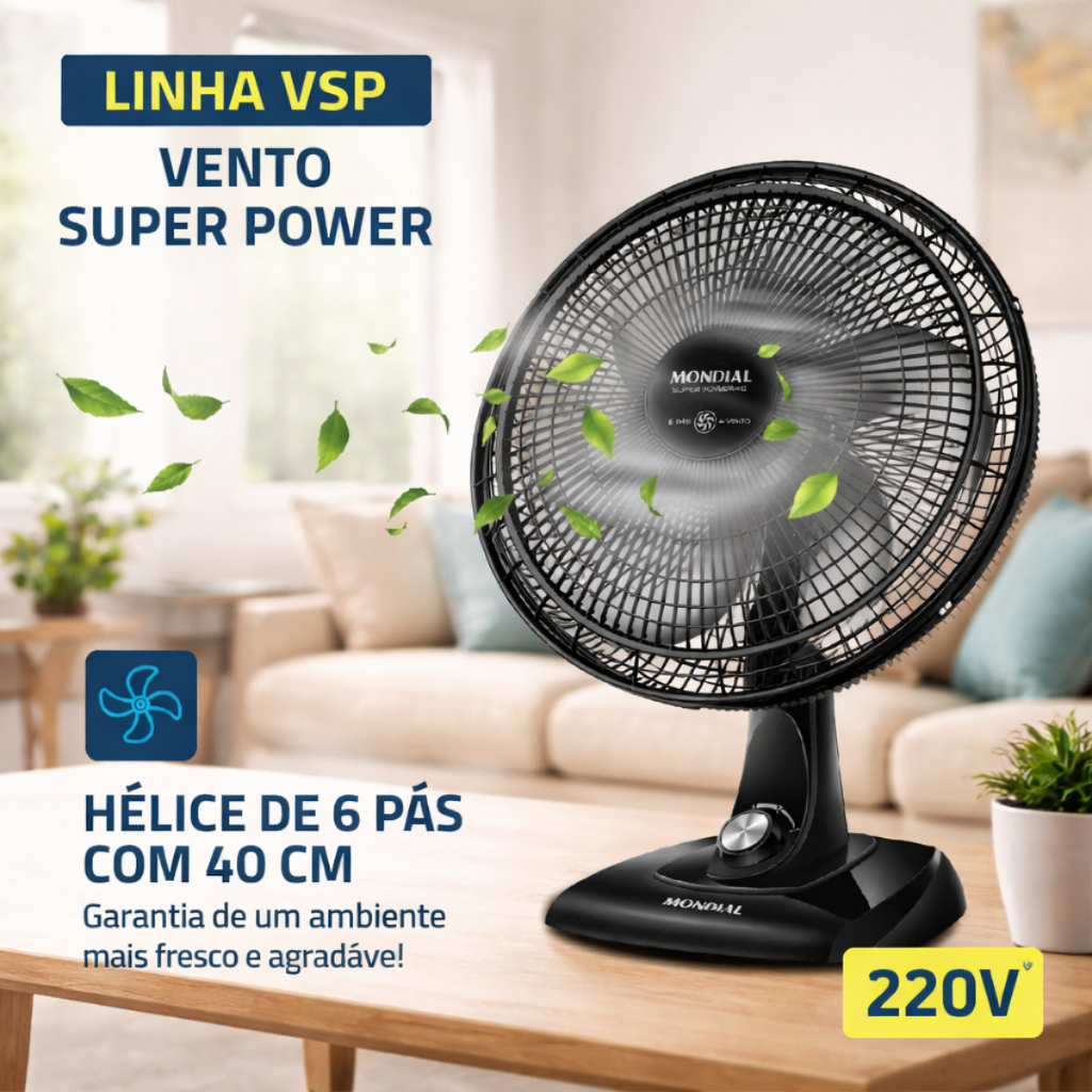 Ventilador de Mesa Mondial 40cm 6 Pás 220V Turbo Forte Silencioso VSP40B