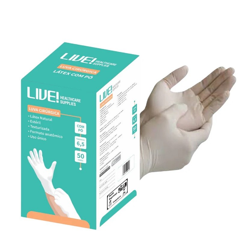 kit 10 Pares Luva Cirúrgica Estéril De Látex Com Pó Par - Tamanhos 6.5 7.0 7.5 8.0 8.5 Profissional