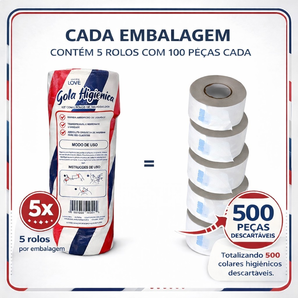 Gola Higiênica Para Barbeiro 500 Peças 5 Rolos Uso Profissional Cabeleleiro - ENVIO RAPIDO