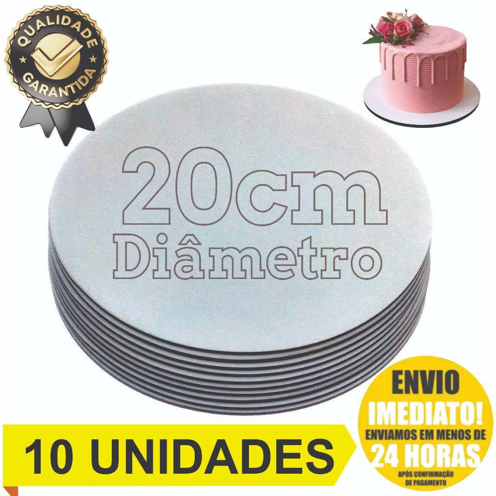 Cake Board 20cm Tabuleiro Prato De Bolo Mdf Kit Com 10 Bases Para Confeitaria Frios Doces Tortas e Sobremesas Resistente