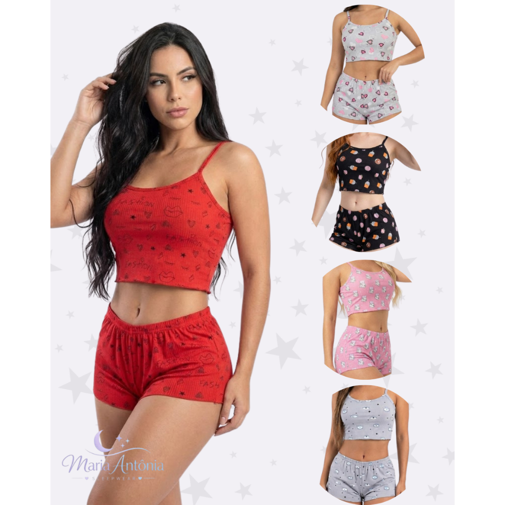 Pijama Baby doll Virginia Blusa e Short Suede Canelado Sexy Sensual Promoção