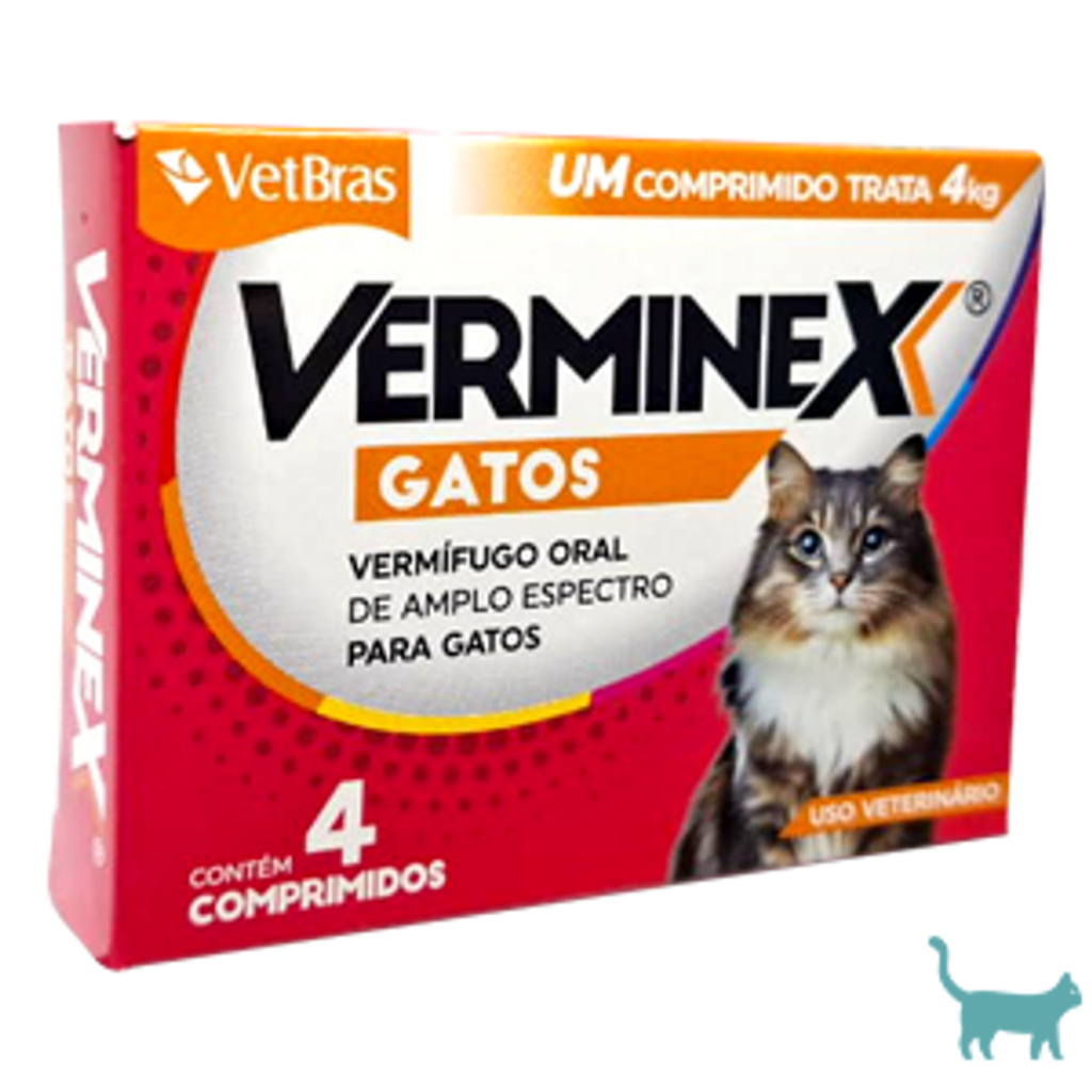 Verminex Gatos Vermífugo Para Gatos Caixa Com 4 Comprimidos