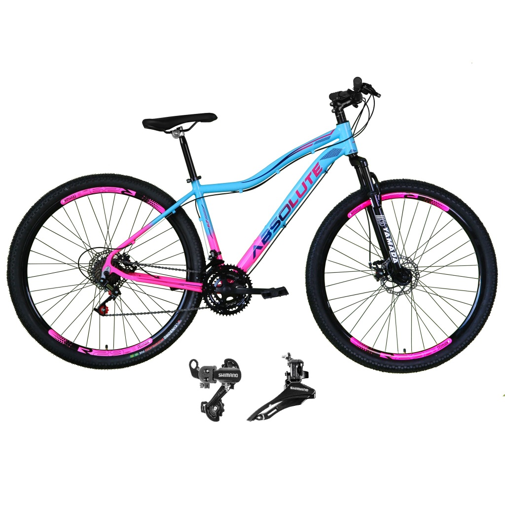 Bicicleta Aro 29 Absolute Hera Feminina Câmbios Shimano 21 Marchas Freio a Disco Mountain Bike Rapid Fire Suspensão