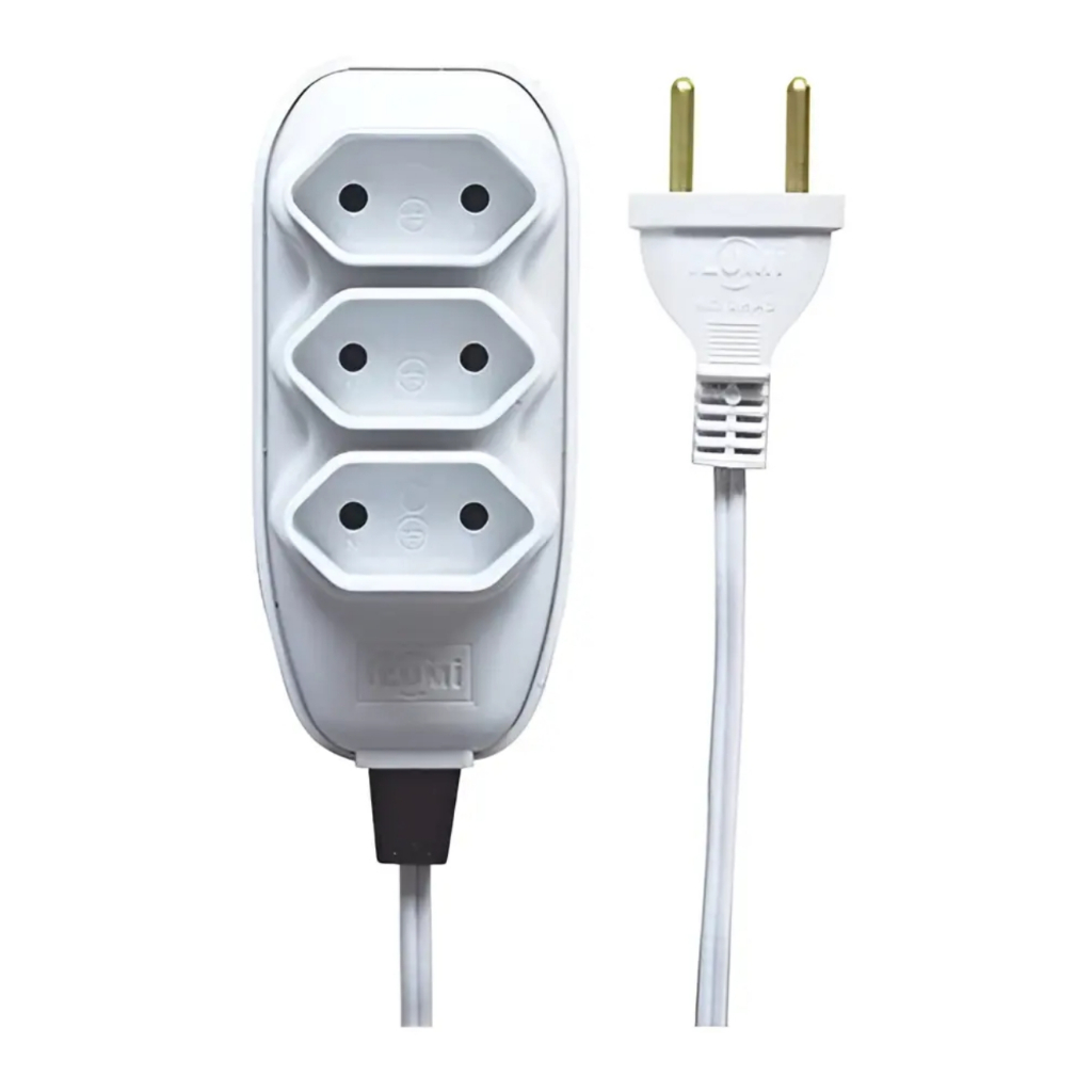 Extensão Elétrica 3 Tomadas 10A Bivolt Ilumi Branco 3m / 5m – Cabo Resistente