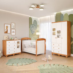 Quarto Bebê Completo 100%MDF Berço Americano Marquesa 3 em 1 Guarda Roupa 3 Portas Cômoda Uli