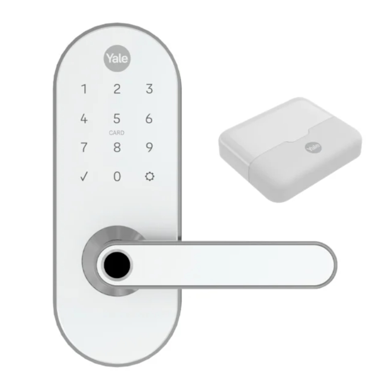 Fechadura Digital Yale YMC Branca 420W Combo Com App Biometria Senha Cartão WiFi