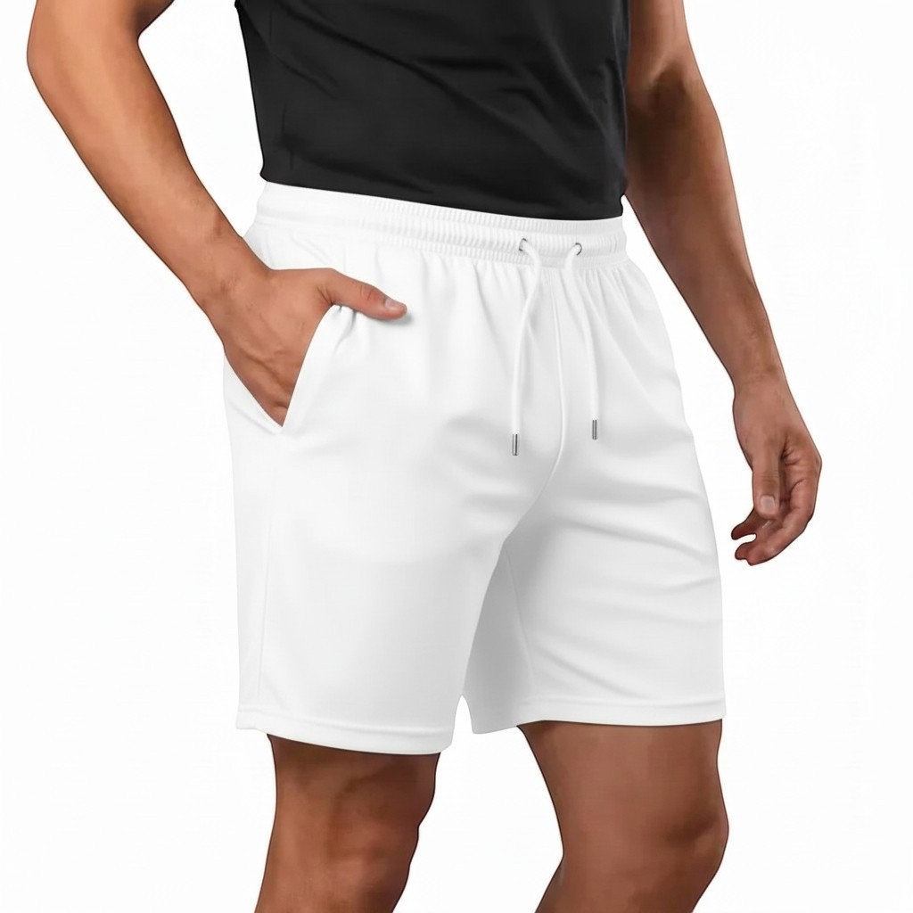 Bermuda Masculino Branco Tactel com Elastano Básico Premium Praia Esportivo Dry Fit Leve Academia Corrida Treino