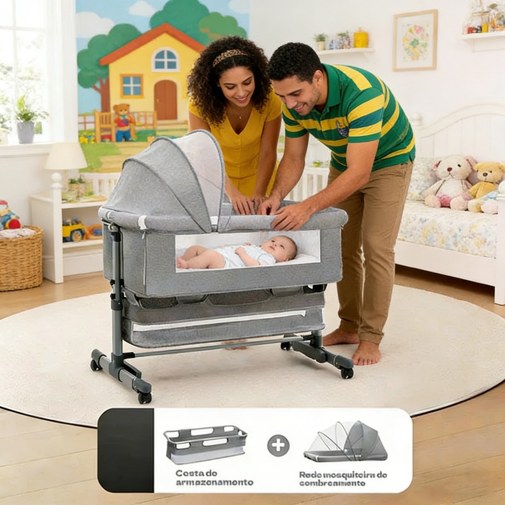 Berço Balanço Portátil Moises Mosqueteiro Infantil Trava de Segurança Regulável Até 3 Anos