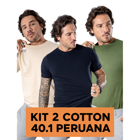 Kit 3 Camiseta Peruana Masculina Premium Algodão Pima com Elastano para Homens Preto