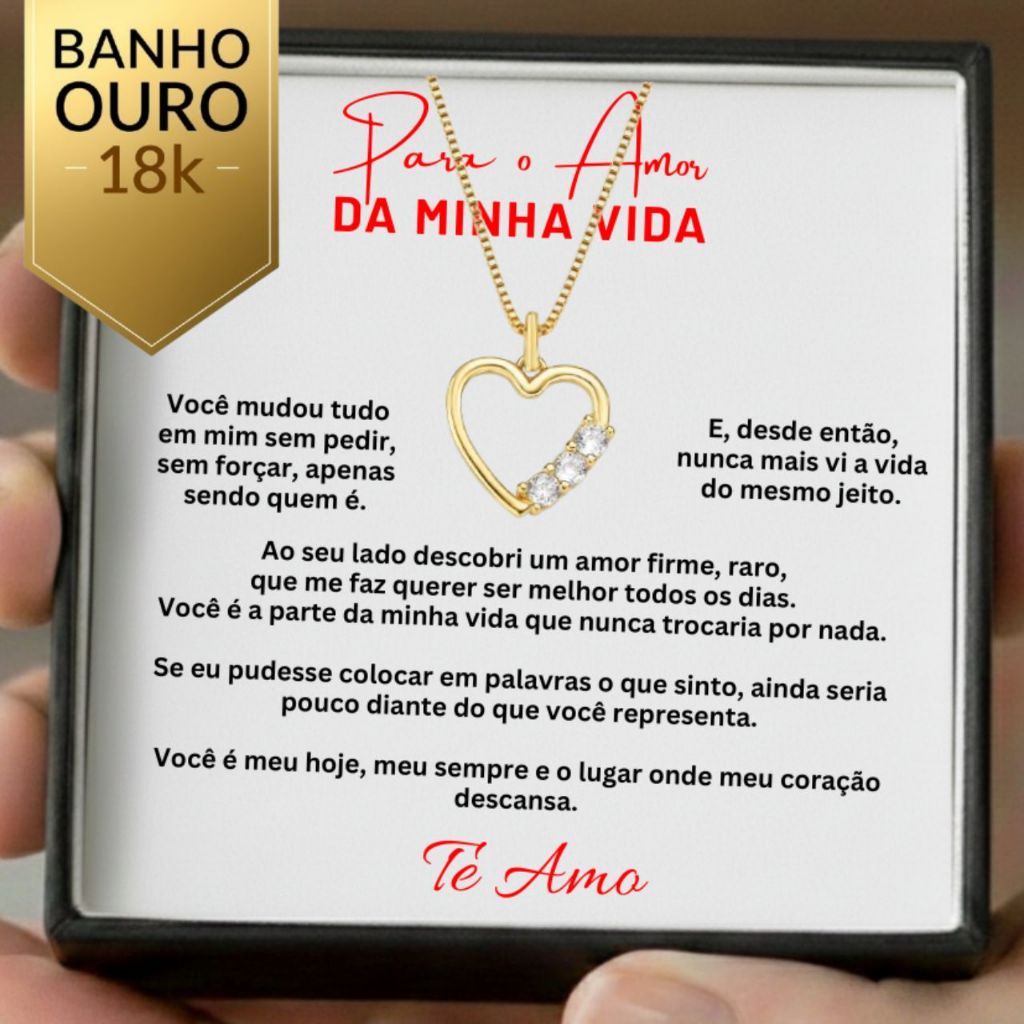 Joia Aniversário de Casamento Amor da Minha Vida - Colar Banhado 18k + Embalagem e Mensagem