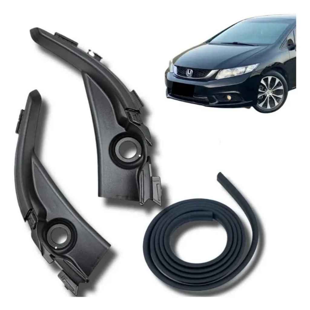 Par Acabamento Grade Churrasqueira E Borracha Friso Para-brisa Civic Sport 2012 Á 2016