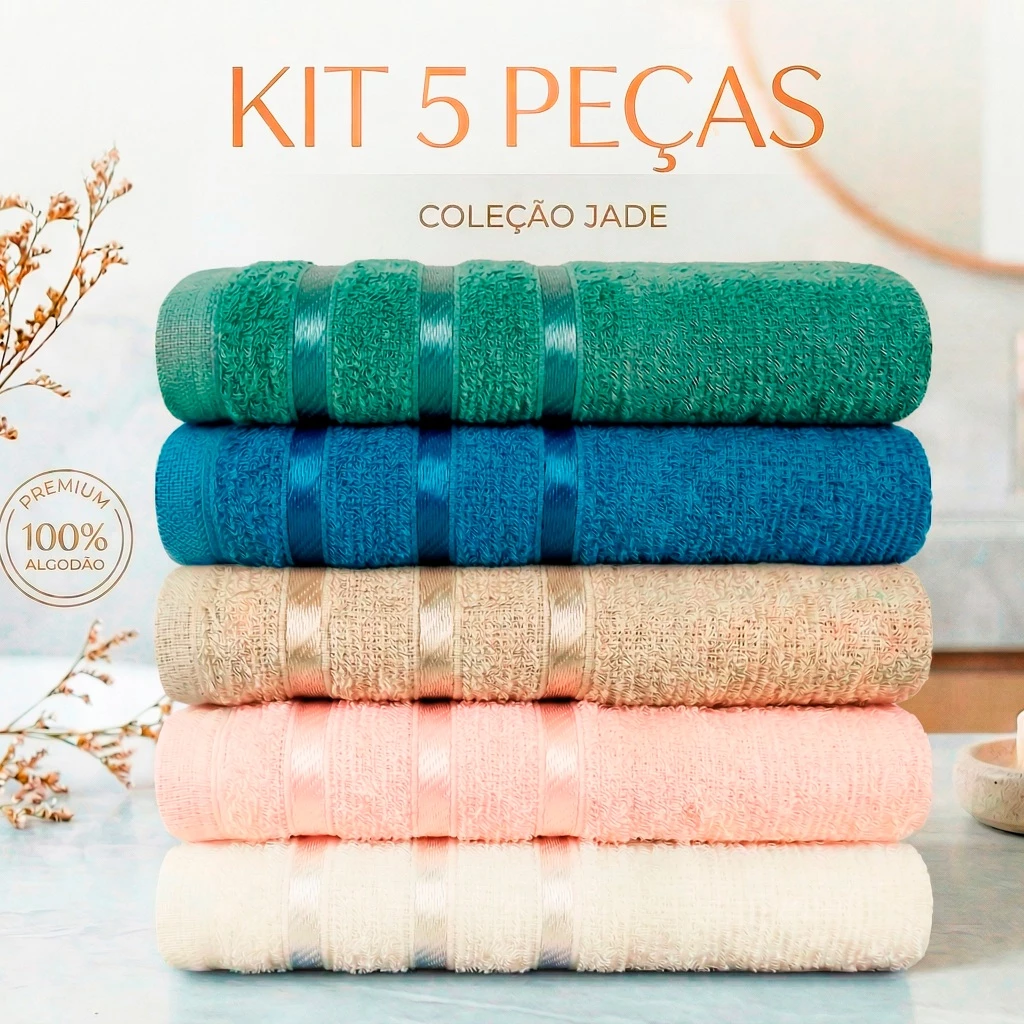 Kit 5 Toalhas de Rosto Jade 45x60 Custo Benefício Algodão — imagem 1