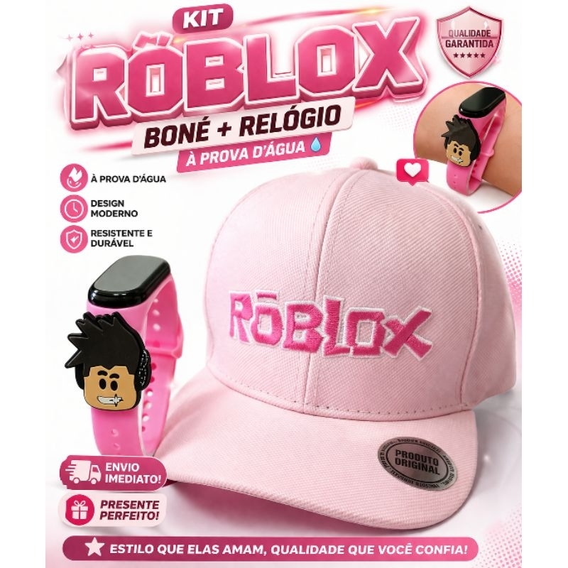 KIT INFANTIL ROBLOX ROSA/ PRETO – BONÉ + RELÓGIO MENINA E MENINO