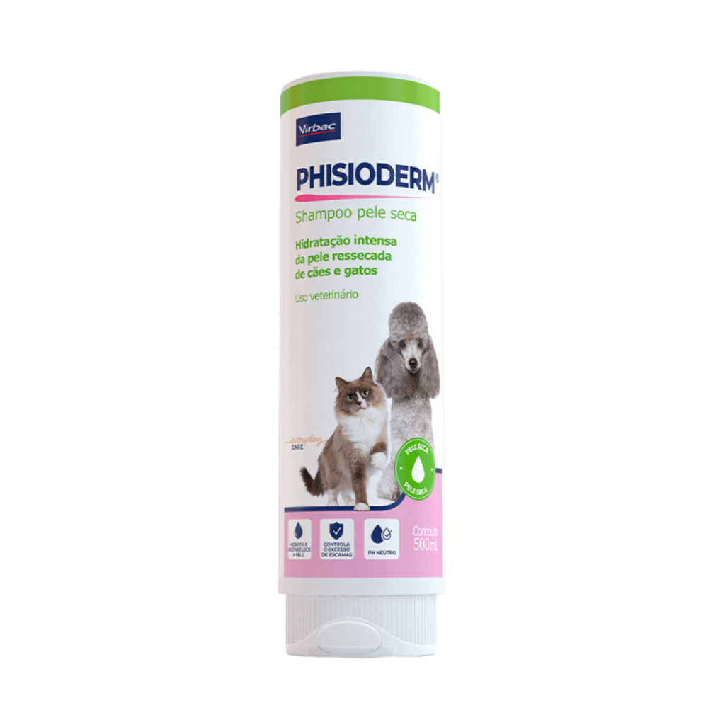 Shampoo Phisioderm Virbac Cães Gatos Pele Seca 500 ml