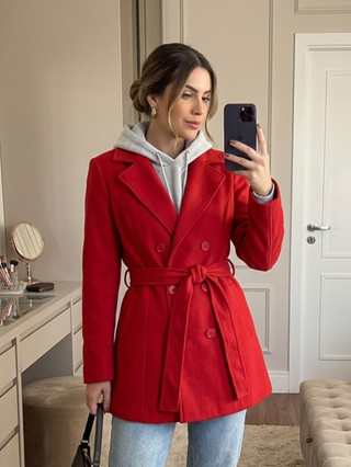 Casaco Lã Batida Sobretudo Feminino Trench Coat Inverno Frio