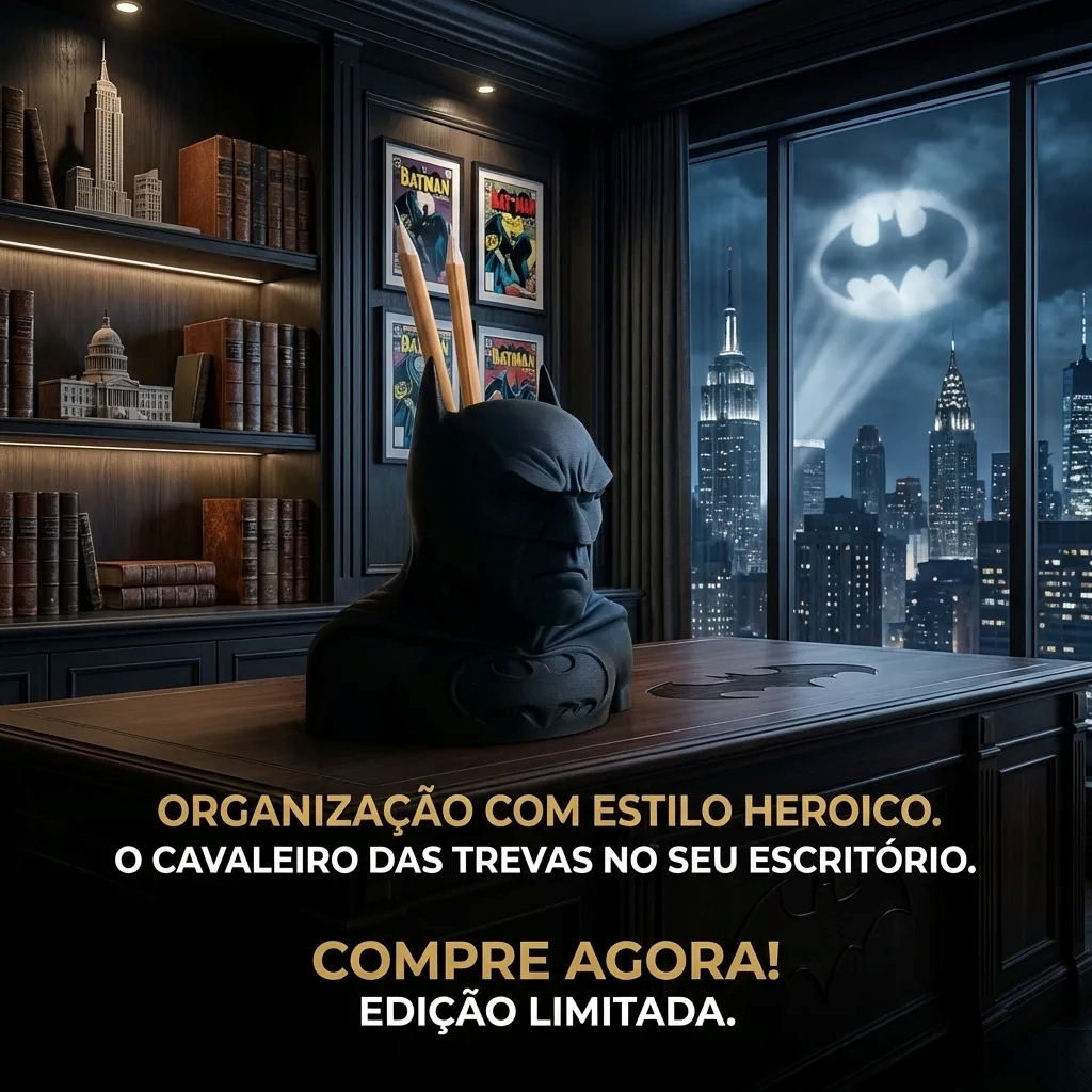 Porta Canetas Herói Preto 3D PLA Organizador de Mesa Geek Criativo Decoração Setup Gamer