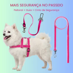 Kit Peitoral + Guia + Cinto Segurança Para Cachorro Carro