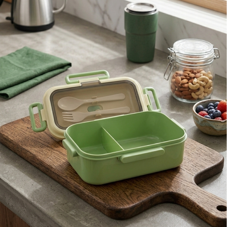 Detalhes do Marmita 1080ml com Divisória Talheres Pote Porta Alimentos Lancheira Marmita Para Trabalho e Escola