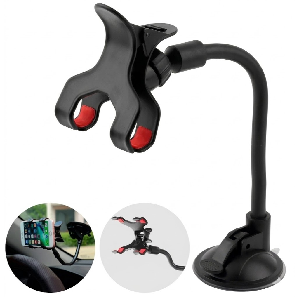 Suporte de Celular Carro Universal Pescoço Ganso Flexível Ventosa Alta Fixação Painel e Para-brisa